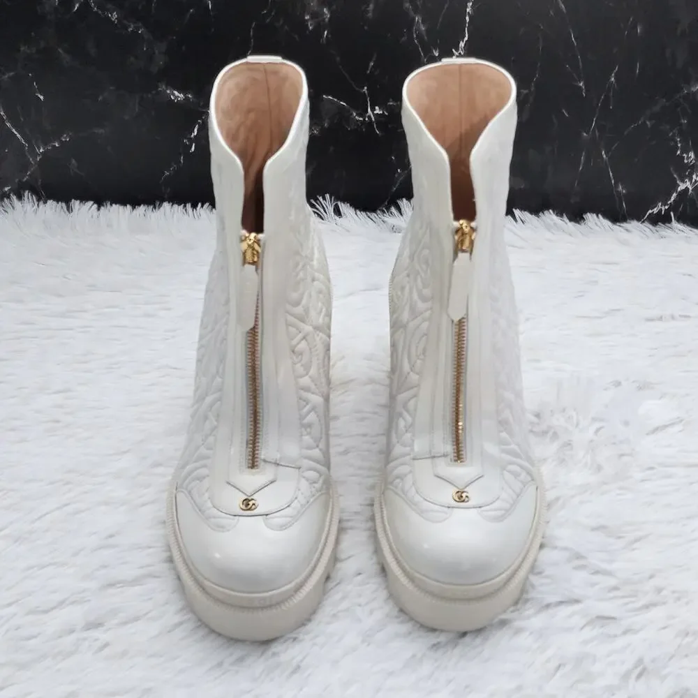 Gucci Calfskin G Rhombus Quilted Ankle Boots White 39.5G | 9.5 US - Picture 9 of 16